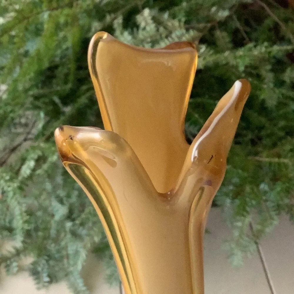 Vintage MCM Butterscotch Yellow Stretch Heavy Thick Swung Glass Vase Italian